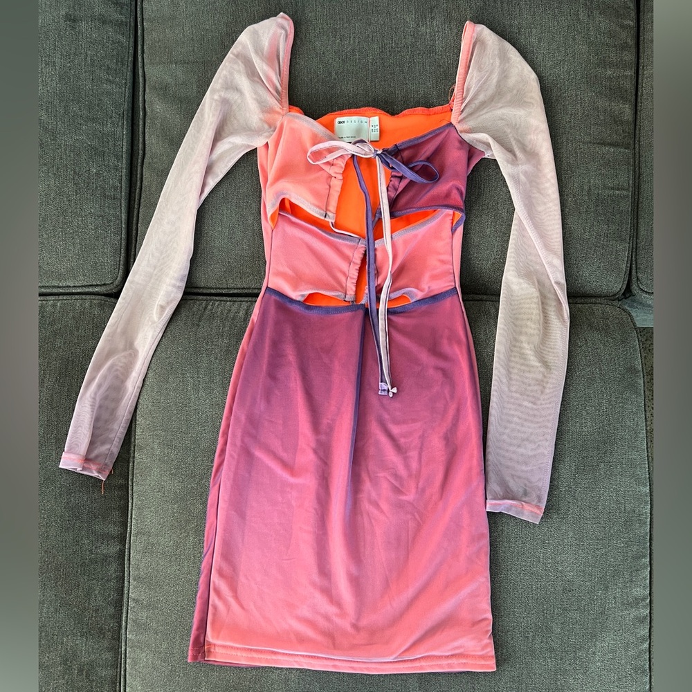 Topshop Vibrant Pink and Orange Long Sleeve Dress